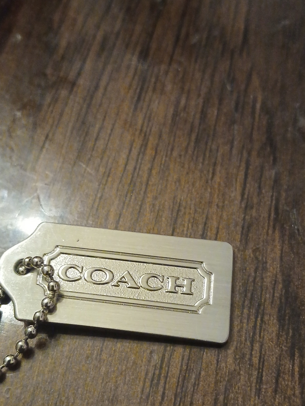 Coach Silver-Tone Engraved Logo Dog Tag Keychain